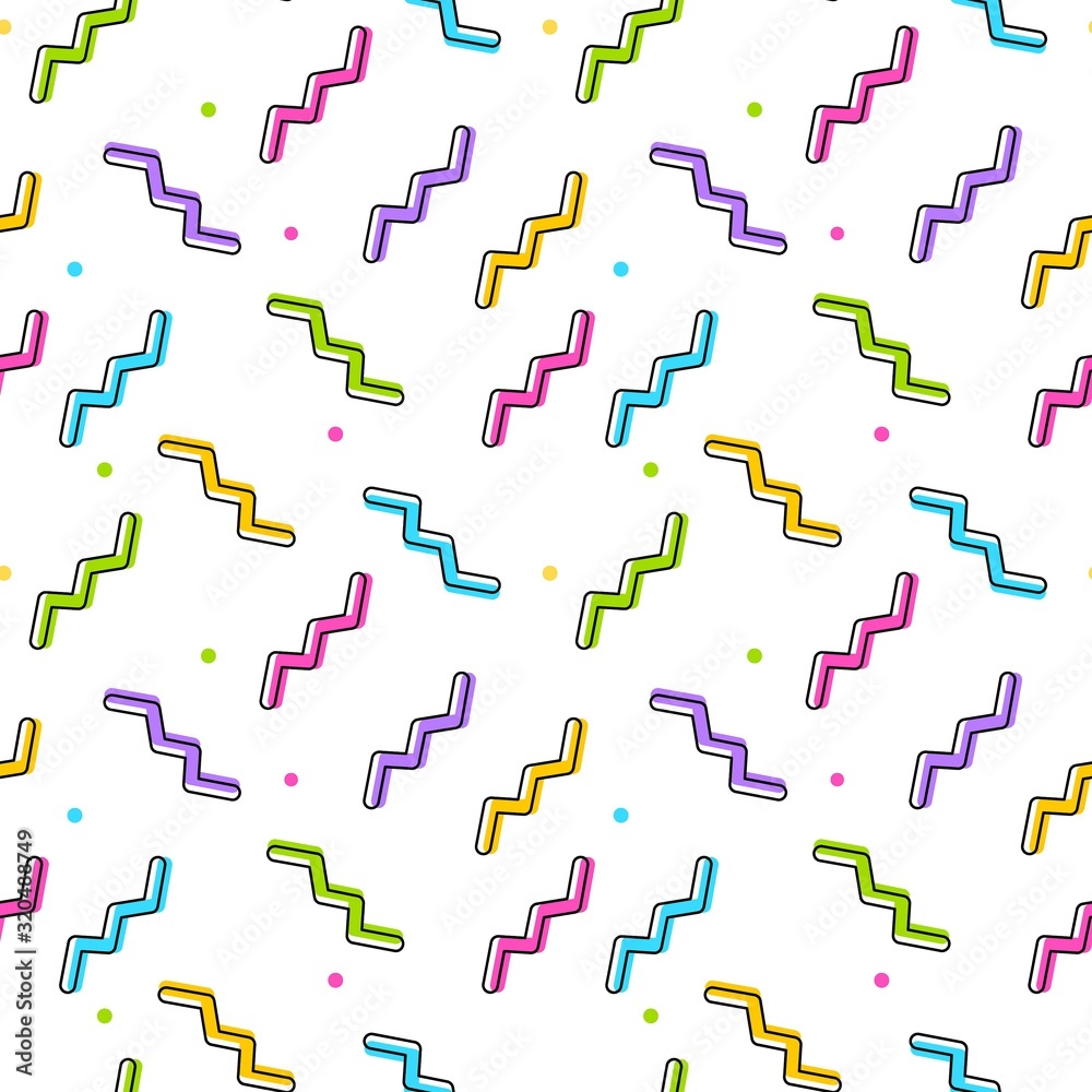 Vector bright seamless pattern with zig zag stripes and dot on w Vector bright seamless pattern with zig zag stripes and dot on w