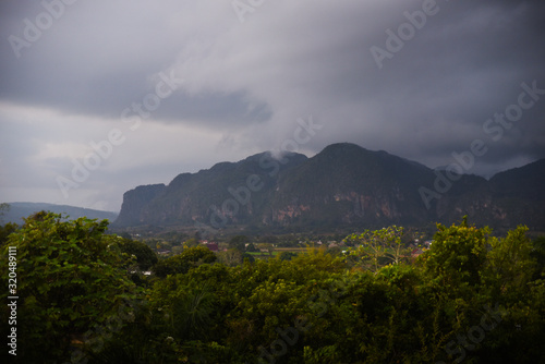 Landscape view of cloudy mountains in Vinales  Cuba. 