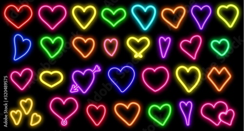 Heart neon .Heart neon vector set.Heart neon vector icon.