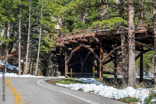 A long way down the road of Black Hills National Forest, South Dakota