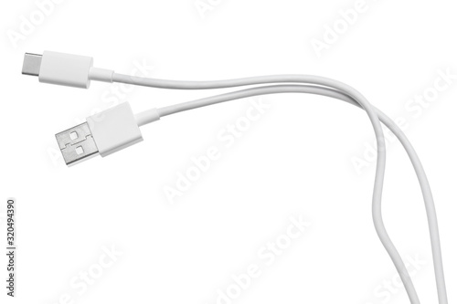 Konstfotografi White USB micro USB cable, isolated on white background