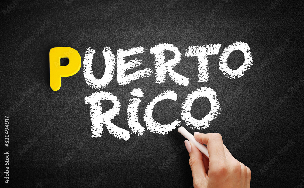 Fotografie Puerto Rico text on blackboard, concept background