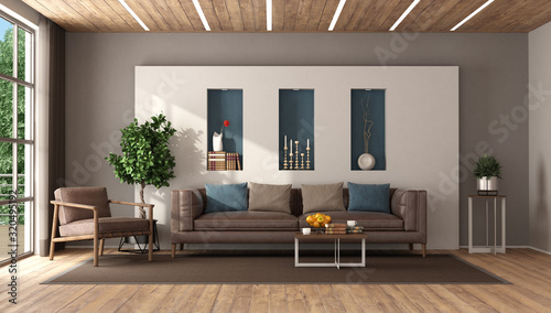 Fototapeta Naklejka Na Ścianę i Meble -  Modern living room with leather furnishings
