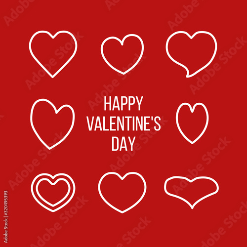 happy valentine's day greetings card, white different silhouettes on red background