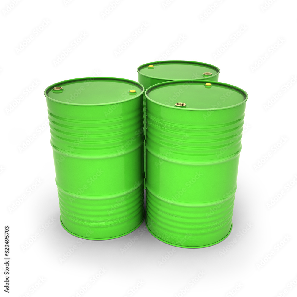 Green barrels on a white background (3d illustration) Green barrels on a white background (3d illustration)