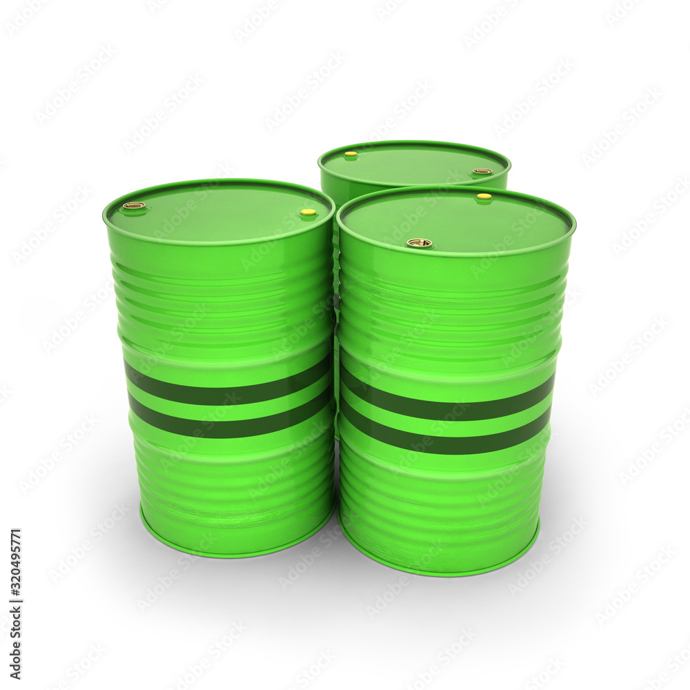 Green barrels on a white background (3d illustration) Green barrels on a white background (3d illustration)