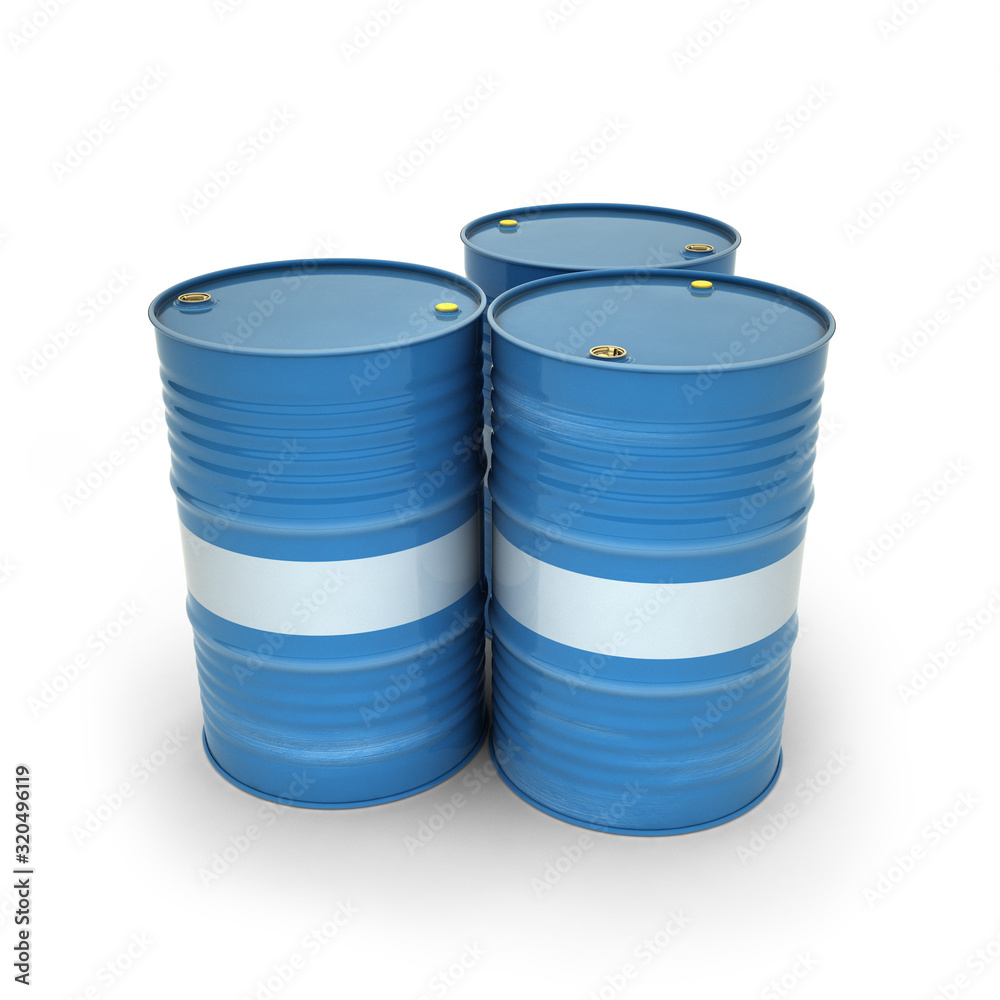 Blue barrels on a white background (3d illustration) Blue barrels on a white background (3d illustration)