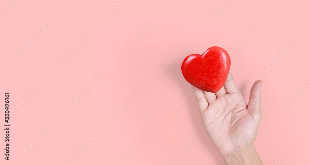 Hands holding red heart, heart health, and donation concepts