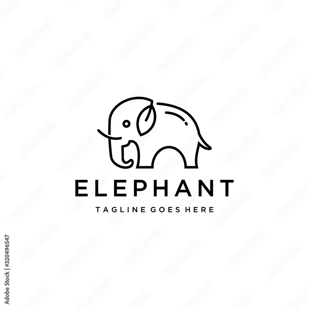 Creative elephant with leaf ear logo style design template illustration