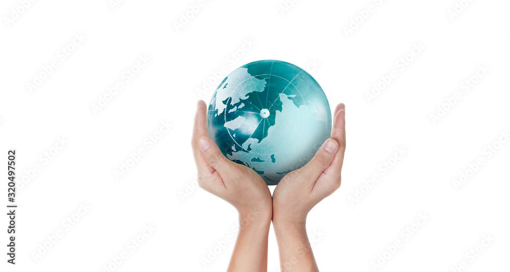 Globe ,earth in human hand, holding our planet glowing Globe ,earth in human hand, holding our planet glowing