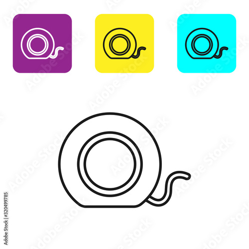 Black line Dental floss icon isolated on white background. Set icons colorful square buttons. Vector Illustration