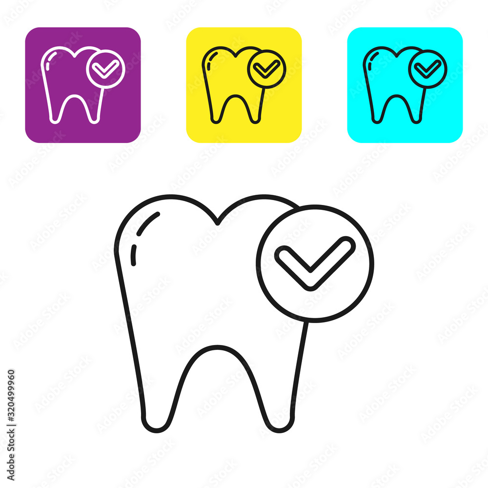 Fototapeta Black line Tooth whitening concept icon isolated on white background. Tooth symbol for dentistry clinic or dentist medical center. Set icons colorful square buttons. Vector Illustration