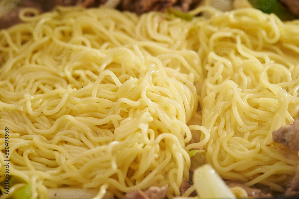 Cooking stir fried noodle with meat Cooking stir fried noodle with meat
