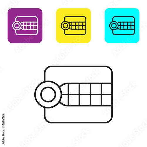 Black line Dentures model icon isolated on white background. Dental concept. Set icons colorful square buttons. Vector Illustration