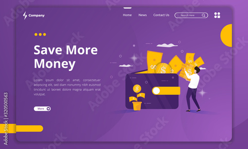 Flat design of save more money on landing page template