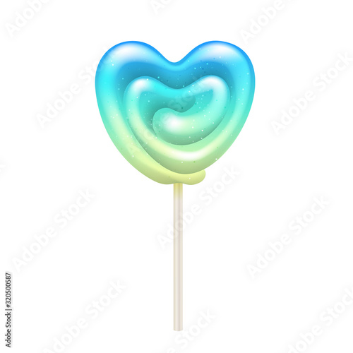 Colorful heart shape lollipop - sweet hard candy on stick.