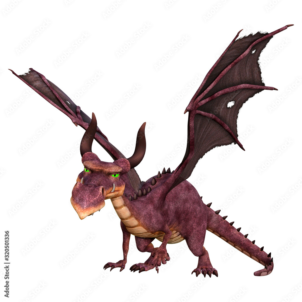 Fototapeta premium 3D Rendering Fairy Tale Dragon on White