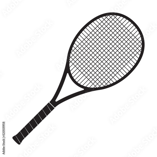 Tennis racket icon. Black silhouette. Vector illustration. © metelsky25