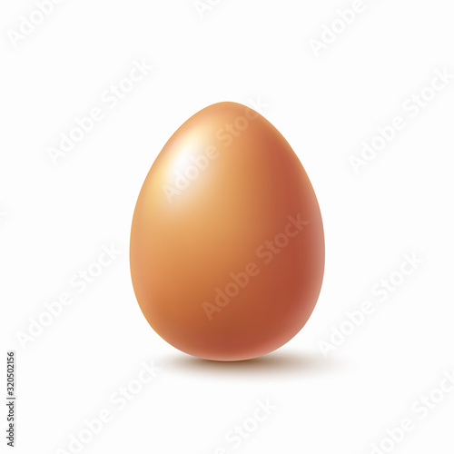 Chicken brown egg with shadow isolated on white background. Vector farm product icon for Easter design..