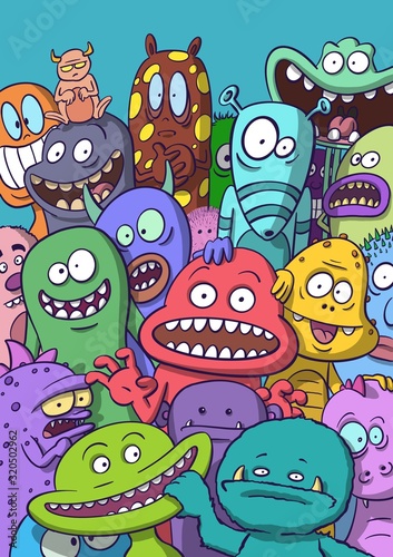 Monsterparty mit verschiedenen lustigen Monstern.