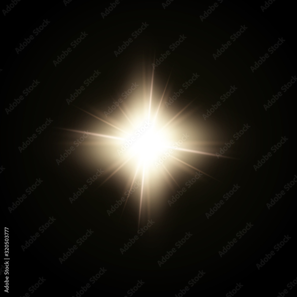 Sunlight or lens flare glowing light from a camera shooting burst of a star.