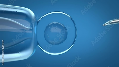 4K Medical macro animation of stem cell injection. Needle inserting biological material through a membrane into a cell. Genetic engineering. DNA experiment footage. Depth Of Field. Medicine and scienc photo