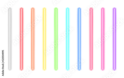 Neon glow sticks. Fluorescent laser rays. Beams of light
