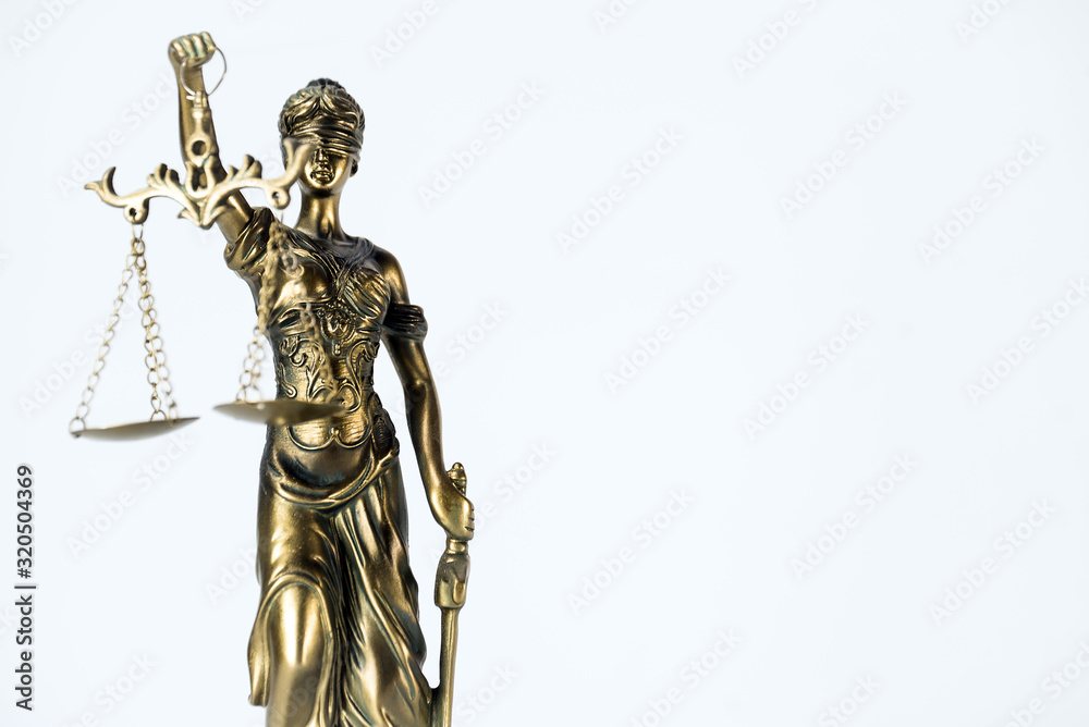 Statue of justice. Law and justice concept. White background with copy space. Statue of justice. Law and justice concept. White background with copy space.