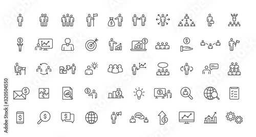 Set of Teamwork and Business people web icons in line style. Team Work, people, support, business. Vector illustration.