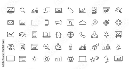 Set of SEO and Development web icons in line style. Contact, Target, Website. Vector illustration.