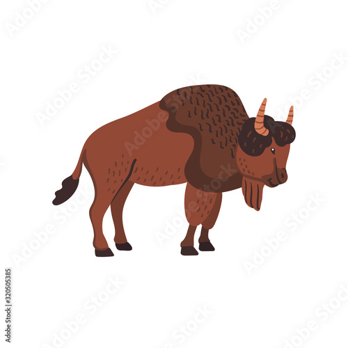 Extinct animals. Ancient Bison. Prehistoric extinct american bison. Flat style vector illustration isolated on white background.