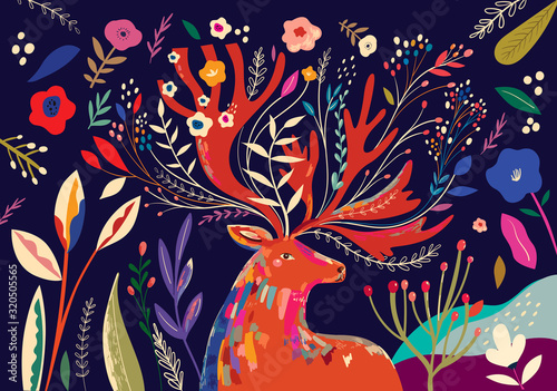 Dekoracja na wymiar  beautiful-spring-art-work-illustration-with-flowers-and-deer