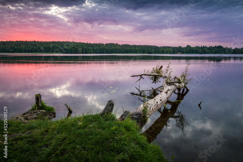 Sunrise over the Olecko Wielkie lake in olecko, Masuria, Poland photo