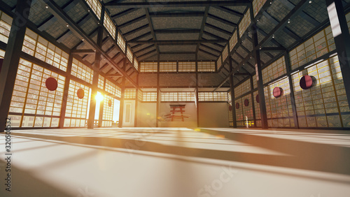 3D Japanese hall for karate training. photo