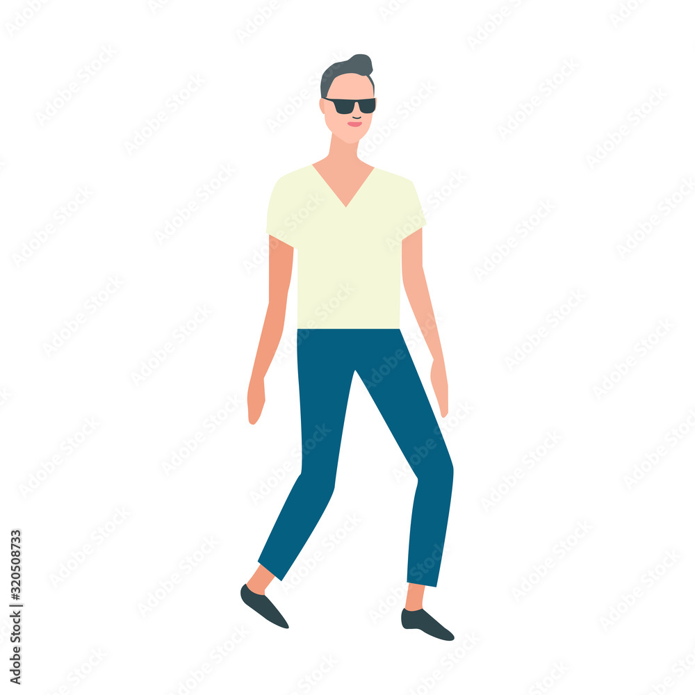 Male cartoon character walking in sun glasses. Male cartoon character walking in sun glasses.