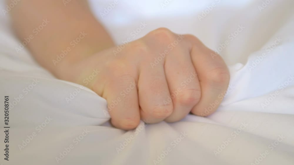 Woman Hand With Sex Orgasm On White Bed in 4K Slow motion 60fps Woman Hand With Sex Orgasm On White Bed in 4K Slow motion 60fps