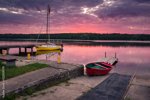 Fototapeta Naklejka Na Ścianę i Meble -  Boat on the Olecko Wielkie lake in Olecko, Masuria, Poland