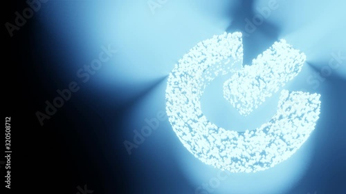 Power sign and symbol glow futuristic particle 3D rendering cube polygon pattern, Technology startup concept design on black background animation 4K with copy space