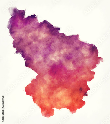 Sumadija district watercolor map of Serbia