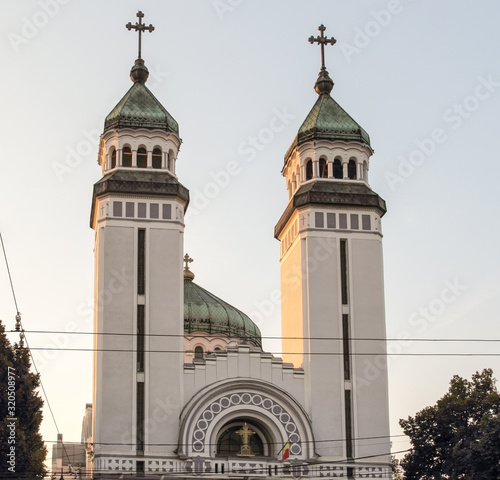 Orthodox church building with arts and crosses