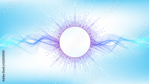 Big Genomic Data Visualization. DNA helix, DNA strand, DNA Test. CRISPR CAS9 - Genetic engineering. Molecule or atom, neurons. Abstract structure for Science or medical background, banner. Wave flow.