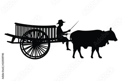 Thai culture cart with cow silhouette vector