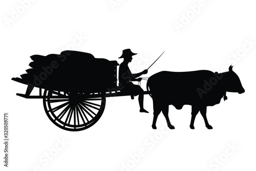 Thai culture cart with cow silhouette vector