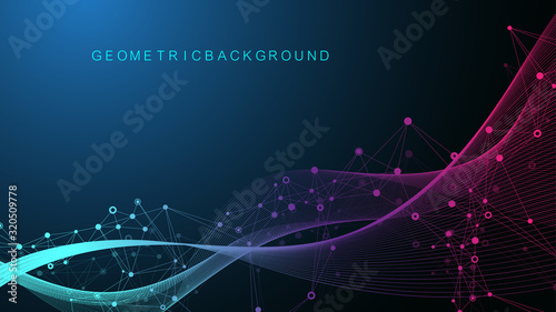 Abstract plexus background with connected lines and dots. Molecule and communication background. Graphic background for your design. Lines plexus big data visualization. Vector illustration.