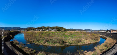 panoramic view of canal beside the road at Japan