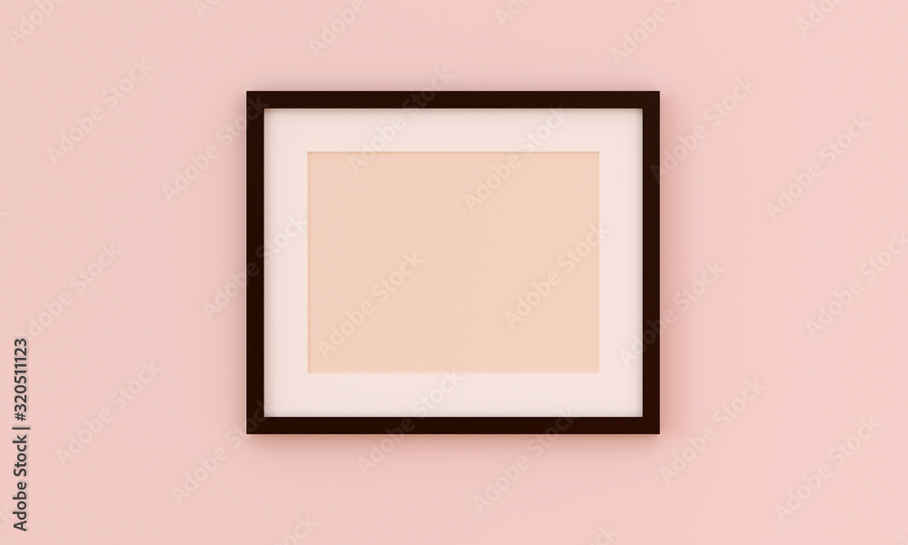 Black picture frame for insert text or image inside on pastel pink color wall. Valentine sweet concept. Black picture frame for insert text or image inside on pastel pink color wall. Valentine sweet concept.