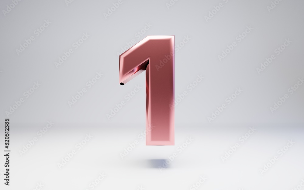 Rose Gold number 1 isolated on white background Rose Gold number 1 isolated on white background