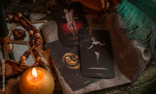 Europe, Ukraine. Kiev February 2: Illustrative Editorial. Concept of divination predictions on tarot cards and other magic