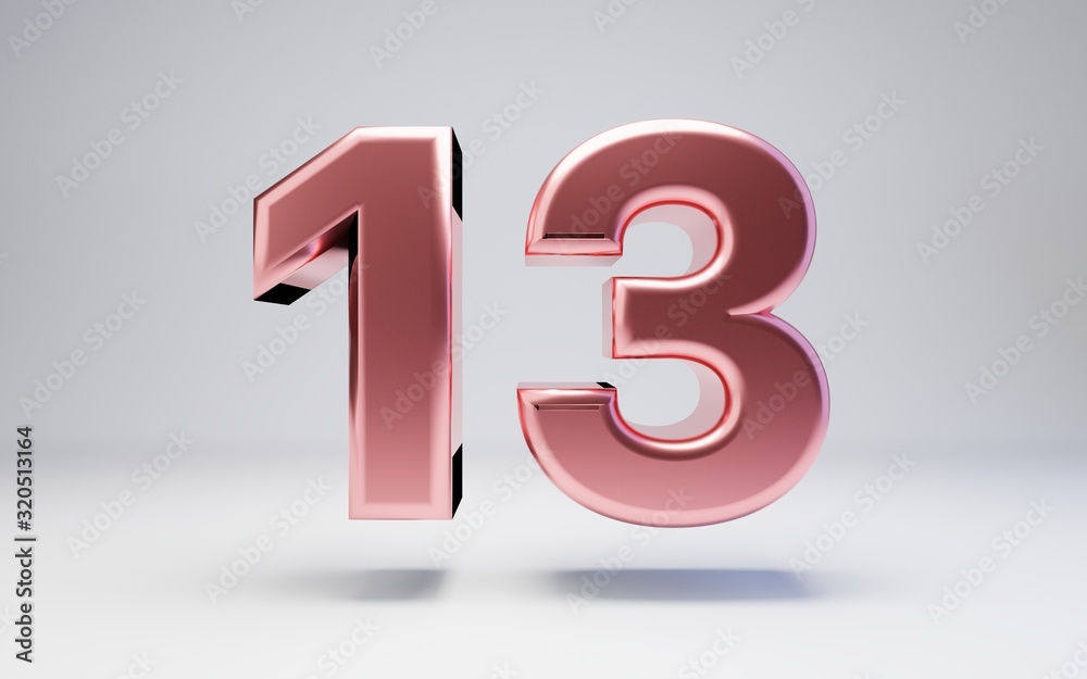 Rose Gold number 13 isolated on white background Rose Gold number 13 isolated on white background