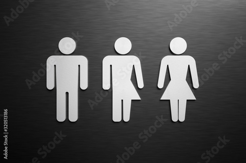 Male  female and third gender toilet symbols. 3D rendered illustration.